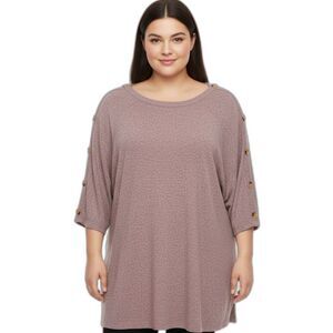 NWT Kim & Cami Heather Mauve Button 3/4 Sleeve Sweater Top Size 3X